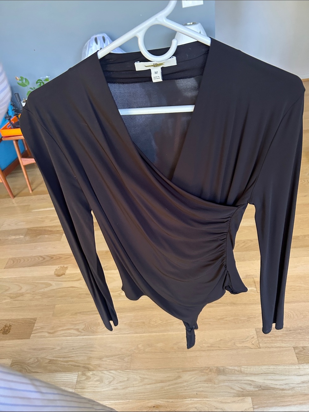 Banana Republic Black Long-Sleeve Wrap Bodysuit